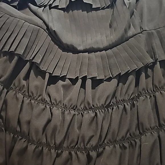 FOXIEDOX by Anthropologie Plisse Tiered Black Cold Shoulder Mini Dress - Picture 4 of 6